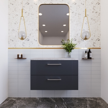 Nuie Deco Wall Hung 2-Drawer Vanity Unit with Bellato Grey Worktop 800mm Wide - Satin Anthracite