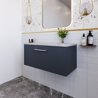 Nuie Deco Wall Hung 1-Drawer Vanity Unit with Bellato Grey Worktop 800mm Wide - Satin Anthracite