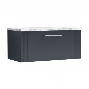 Nuie Deco Wall Hung 1-Drawer Vanity Unit with Carrera Marble Worktop 800mm Wide - Satin Anthracite