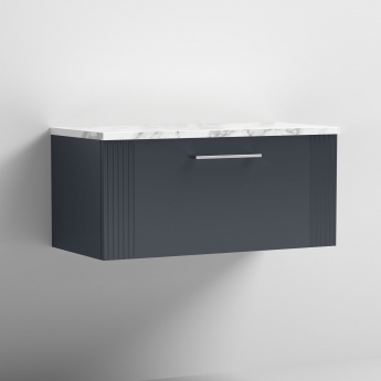 Nuie Deco Wall Hung 1-Drawer Vanity Unit with Carrera Marble Worktop 800mm Wide - Satin Anthracite