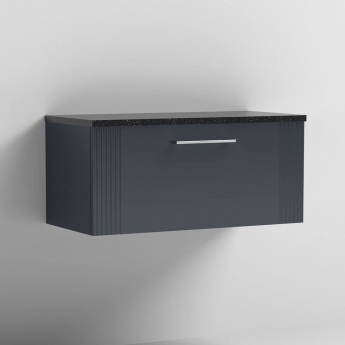 Nuie Deco Wall Hung 1-Drawer Vanity Unit with Sparkling Black Worktop 800mm Wide - Satin Anthracite