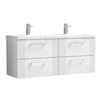 Nuie Deco Wall Hung 4-Drawer Vanity Unit with Double Ceramic Basin 1200mm Wide - Satin White