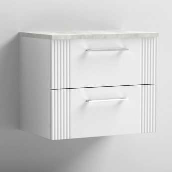 Nuie Deco Wall Hung 2-Drawer Vanity Unit with Bellato Grey Worktop 600mm Wide - Satin White