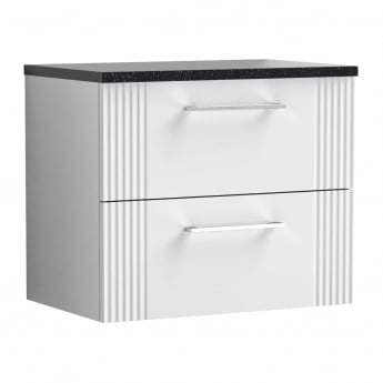 Nuie Deco Wall Hung 2-Drawer Vanity Unit with Sparkling Black Worktop 600mm Wide - Satin White