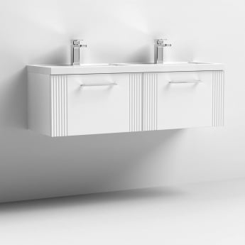 Nuie Deco Wall Hung 2-Drawer Vanity Unit with Double Polymarble Basin 1200mm Wide - Satin White