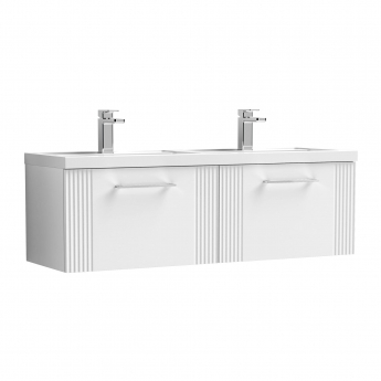 Nuie Deco Wall Hung 2-Drawer Vanity Unit with Double Polymarble Basin 1200mm Wide - Satin White