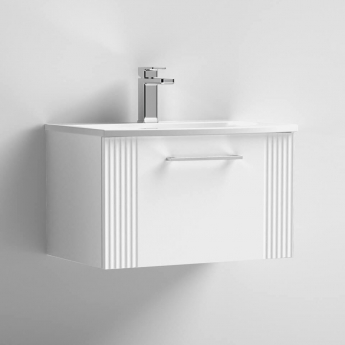 Nuie Deco Wall Hung 1-Drawer Vanity Unit with Basin-4 600mm Wide - Satin White