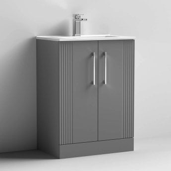 Nuie Deco Floor Standing 2-Door Vanity Unit with Basin-2 600mm Wide - Satin Grey