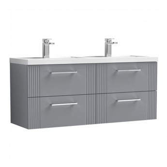 Nuie Deco Wall Hung 4-Drawer Vanity Unit with Double Polymarble Basin 1200mm Wide - Satin Grey