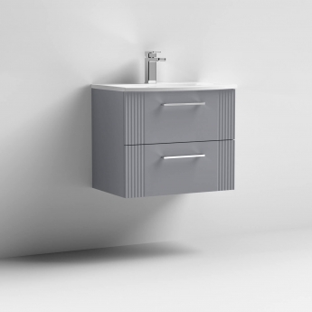 Nuie Deco Wall Hung 2-Drawer Vanity Unit with Basin-4 600mm Wide - Satin Grey