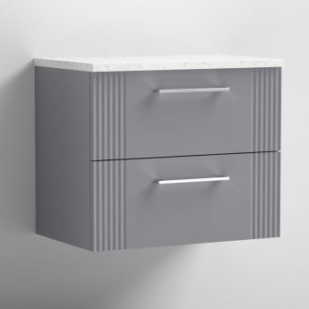 Nuie Deco Wall Hung 2-Drawer Vanity Unit with Sparkling White Worktop 600mm Wide - Satin Grey