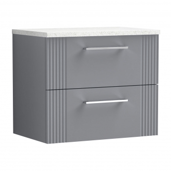 Nuie Deco Wall Hung 2-Drawer Vanity Unit with Sparkling White Worktop 600mm Wide - Satin Grey