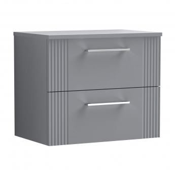 Nuie Deco Wall Hung 2-Drawer Vanity Unit with Worktop 600mm Wide - Satin Grey