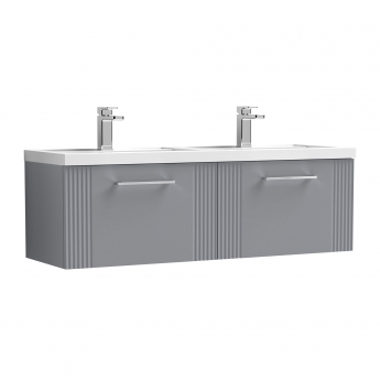 Nuie Deco Wall Hung 2-Drawer Vanity Unit with Double Polymarble Basin 1200mm Wide - Satin Grey