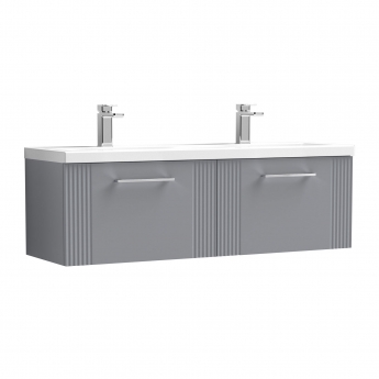 Nuie Deco Wall Hung 2-Drawer Vanity Unit with Double Ceramic Basin 1200mm Wide - Satin Grey