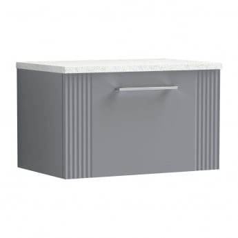 Nuie Deco Wall Hung 1-Drawer Vanity Unit with Sparkling White Worktop 600mm Wide - Satin Grey