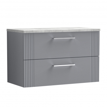 Nuie Deco Wall Hung 2-Drawer Vanity Unit with Bellato Grey Worktop 800mm Wide - Satin Grey