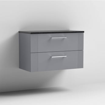 Nuie Deco Wall Hung 2-Drawer Vanity Unit with Sparkling Black Worktop 800mm Wide - Satin Grey