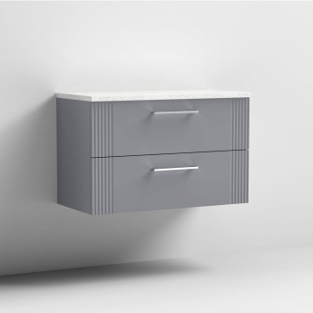 Nuie Deco Wall Hung 2-Drawer Vanity Unit with Sparkling White Worktop 800mm Wide - Satin Grey