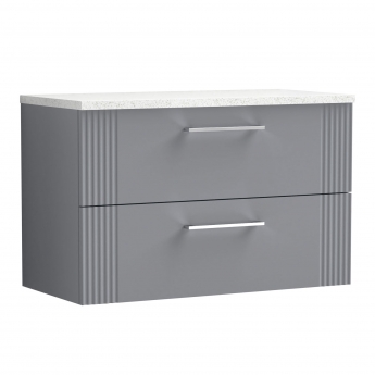 Nuie Deco Wall Hung 2-Drawer Vanity Unit with Sparkling White Worktop 800mm Wide - Satin Grey