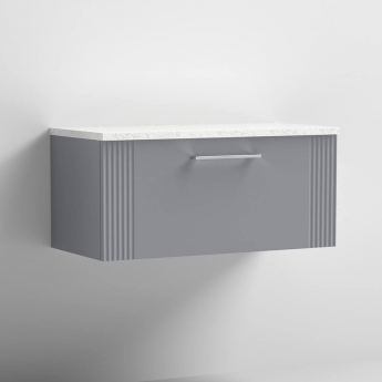 Nuie Deco Wall Hung 1-Drawer Vanity Unit with Sparkling White Worktop 800mm Wide - Satin Grey