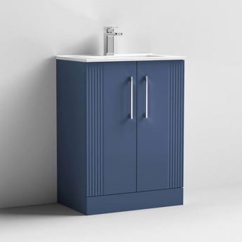 Nuie Deco Floor Standing 2-Door Vanity Unit with Basin-4 600mm Wide - Satin Blue