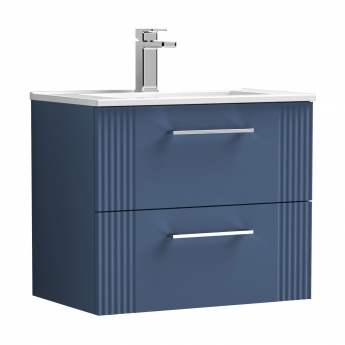 Nuie Deco Wall Hung 2-Drawer Vanity Unit with Basin-4 600mm Wide - Satin Blue