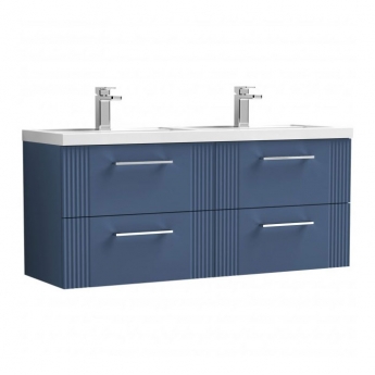 Nuie Deco Wall Hung 4-Drawer Vanity Unit with Double Polymarble Basin 1200mm Wide - Satin Blue