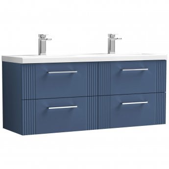 Nuie Deco Wall Hung 4-Drawer Vanity Unit with Double Ceramic Basin 1200mm Wide - Satin Blue