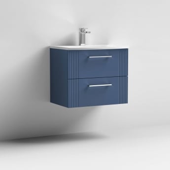 Nuie Deco Wall Hung 2-Drawer Vanity Unit with Basin-4 600mm Wide - Satin Blue