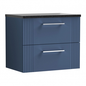 Nuie Deco Wall Hung 2-Drawer Vanity Unit with Sparkling Black Worktop 600mm Wide - Satin Blue