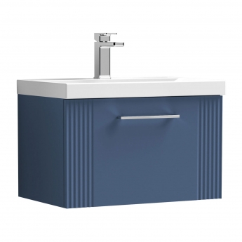 Nuie Deco Wall Hung 1-Drawer Vanity Unit with Basin-3 600mm Wide - Satin Blue