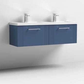 Nuie Deco Wall Hung 2-Drawer Vanity Unit with Double Polymarble Basin 1200mm Wide - Satin Blue