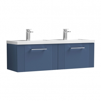 Nuie Deco Wall Hung 2-Drawer Vanity Unit with Double Polymarble Basin 1200mm Wide - Satin Blue