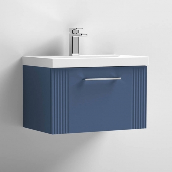 Nuie Deco Wall Hung 1-Drawer Vanity Unit with Basin-3 600mm Wide - Satin Blue