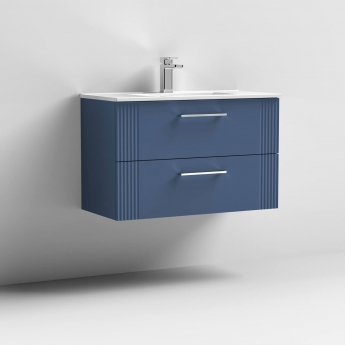 Nuie Deco Wall Hung 2-Drawer Vanity Unit with Basin-2 800mm Wide - Satin Blue