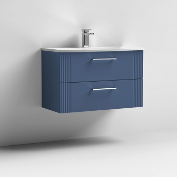 Nuie Deco Wall Hung 2-Drawer Vanity Unit with Basin-4 800mm Wide - Satin Blue