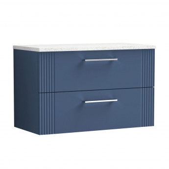 Nuie Deco Wall Hung 2-Drawer Vanity Unit with Sparkling White Worktop 800mm Wide - Satin Blue