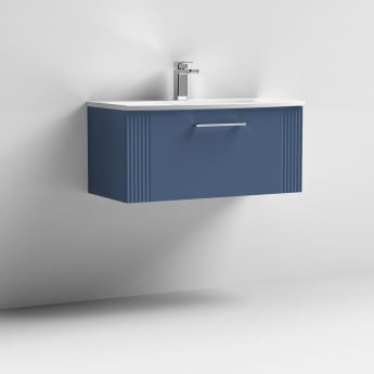 Nuie Deco Wall Hung 1-Drawer Vanity Unit with Basin-4 800mm Wide - Satin Blue