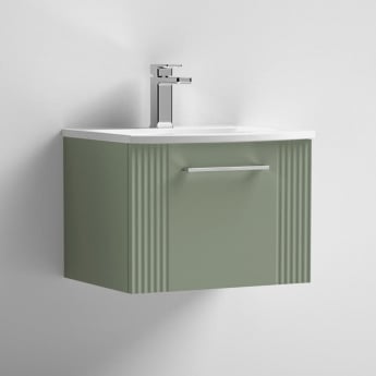 Nuie Deco Wall Hung 1-Drawer Vanity Unit with Basin-4 500mm Wide - Satin Green