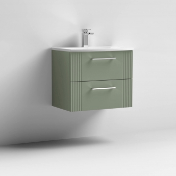 Nuie Deco Wall Hung 2-Drawer Vanity Unit with Basin-4 600mm Wide - Satin Green