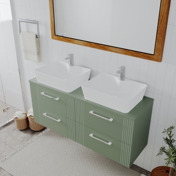 Nuie Deco Wall Hung 4-Drawer Vanity Unit with Worktop 1200mm Wide - Satin Green