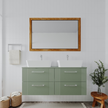 Nuie Deco Wall Hung 4-Drawer Vanity Unit with Worktop 1200mm Wide - Satin Green