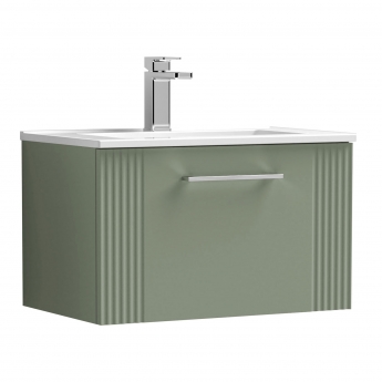 Nuie Deco Wall Hung 1-Drawer Vanity Unit with Basin-4 600mm Wide - Satin Green