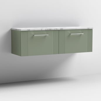 Nuie Deco Wall Hung 2-Drawer Vanity Unit with Carrera Marble Worktop 1200mm Wide - Satin Green