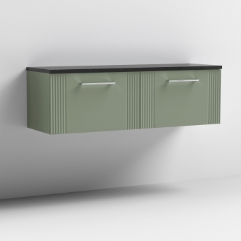 Nuie Deco Wall Hung 2-Drawer Vanity Unit with Sparkling Black Worktop 1200mm Wide - Satin Green