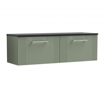 Nuie Deco Wall Hung 2-Drawer Vanity Unit with Sparkling Black Worktop 1200mm Wide - Satin Green