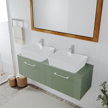 Nuie Deco Wall Hung 2-Drawer Vanity Unit with Worktop 1200mm Wide - Satin Green