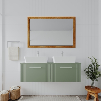 Nuie Deco Wall Hung 2-Drawer Vanity Unit with Worktop 1200mm Wide - Satin Green