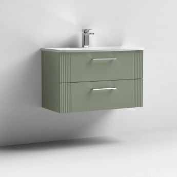 Nuie Deco Wall Hung 2-Drawer Vanity Unit with Basin-4 800mm Wide - Satin Green